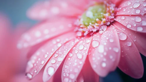 Pink Gerbera Daisy Petals Glisten With Fresh Dewdrops