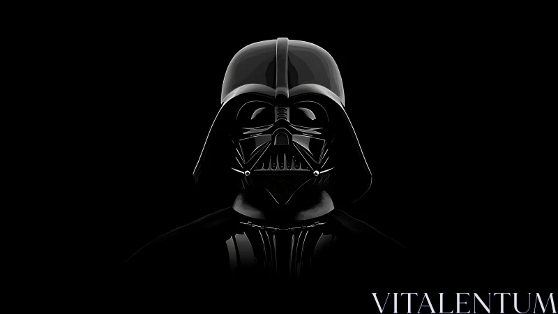 3D-rendered dark sci-fi helmet portrait in void-black space.