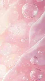 Transparent liquid bubbles against soft pink abstract field.