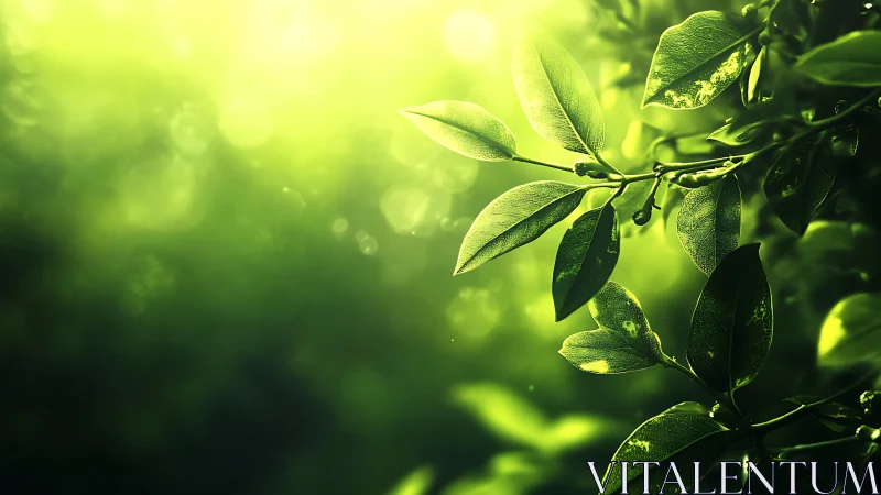 Sunlit green foliage captured with shallow depth of field