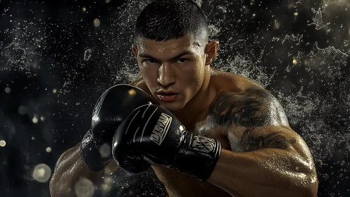 Powerful Boxer Unleashes Raw Strength in Dynamic Water Action
