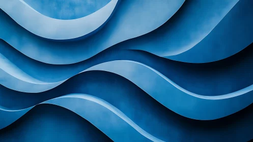 Layered blue wave panels forming abstract flowing relief.