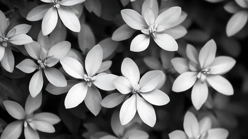 Black and White Floral Study: Six-Petaled Flowers in Close Focus