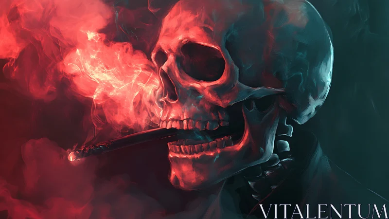 Translucent skull portrait with red volumetric smoke simulation