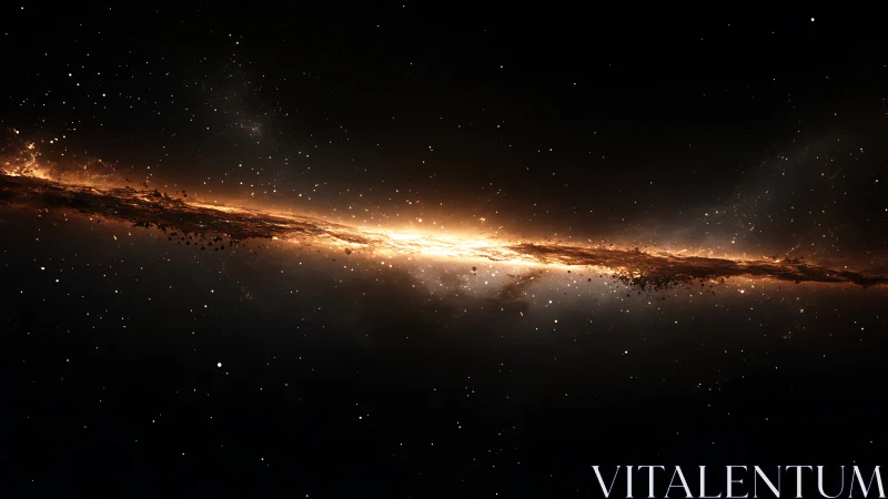 Edge-on galactic structure with luminous central band.