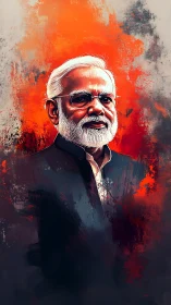 Digitally rendered elder statesman against turbulent chroma field.