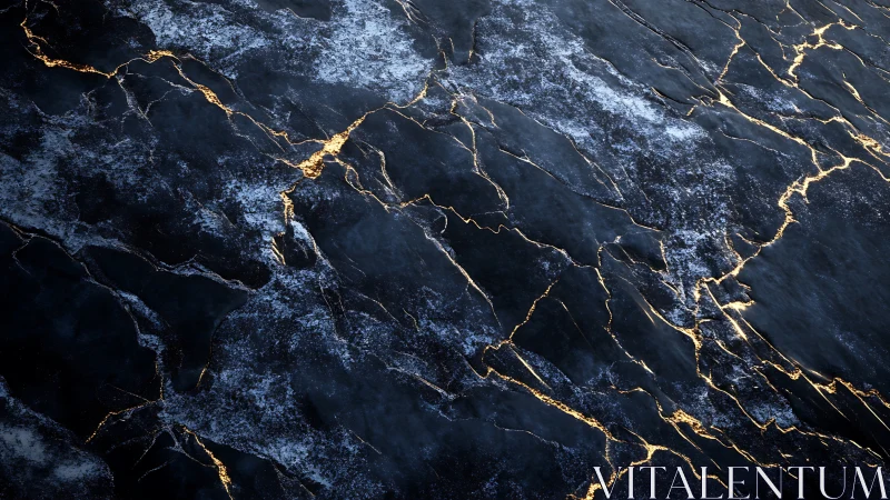 Dark quartz surface with glowing kintsugi fracture network