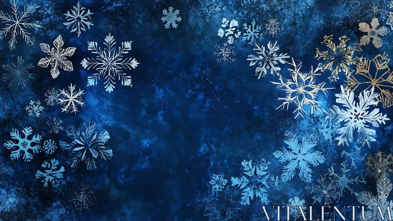 Snowflake pattern on textured blue abstract winter background.