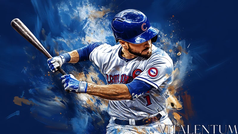 Baseball hitter swings through pitch with explosive color energy