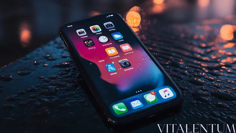 Smartphone displaying vibrant gradient interface with ambient bokeh lighting.