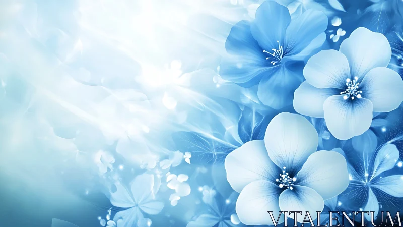 Ethereal Blue Flowers Against Luminous Gradient Background.