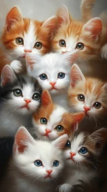 Seven Ginger-and-White Kittens with Anatomically Precise Feline Features