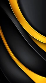 Black and gold abstract curved metallic ribbon background.