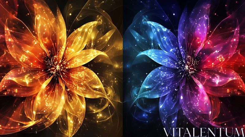 Twin nebula blossoms ignite the dark with molten starlight