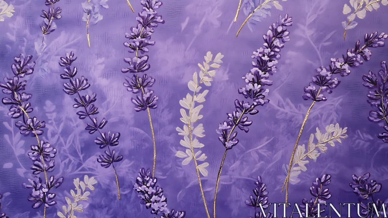 Lavender sprigs on soft purple background pattern.