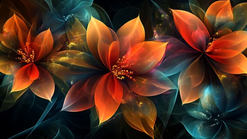 Glowing digital blossoms unfolding in soft, dreamlike light.