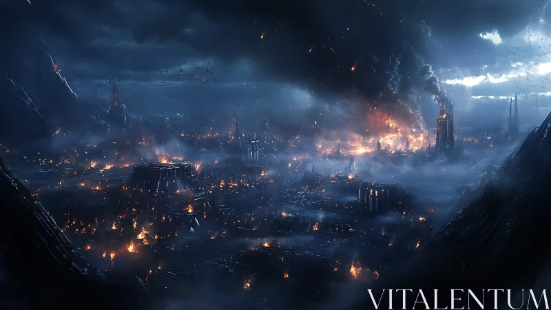 Apocalyptic Cityscape Engulfed in Flames and Smoke