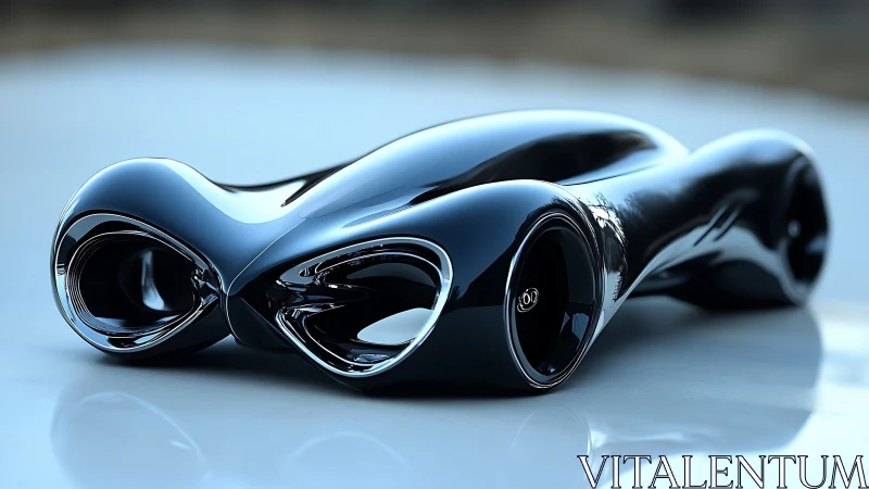 Sculptural black concept car with fluid mirrorlike bodywork.