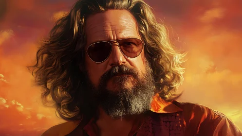 Digital painting portrait with cinematic sunset backlighting.