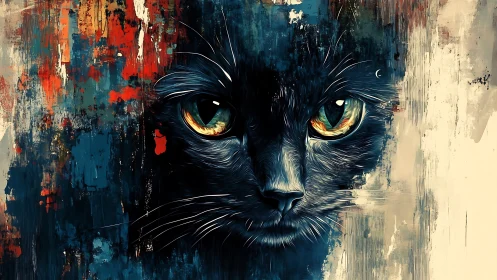 Captivating Black Cat with Golden Eyes Gazes Out