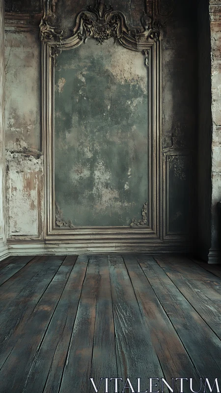 Weathered baroque wall frames a moody, timeworn interior