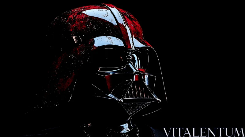 Dark sci‑fi helmet glows menacingly against deep black