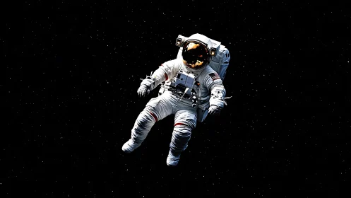 Lone astronaut drifts calmly through a quiet, starry space