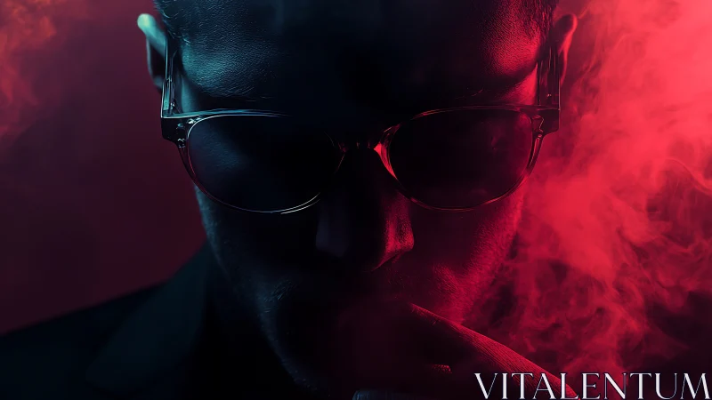 Low key portrait in red volumetric fog with rim lighting.