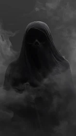 Shrouded shadow listens quietly to whispers of rising fog