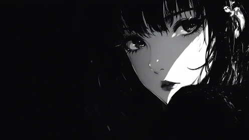 Half-lit anime gaze carving secrets from velvet shadow.