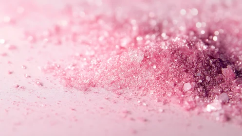 Closeup of loose pink glitter crystals on soft background.