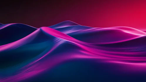 Neon tides quietly rise across liquid chrome dunes at dusk