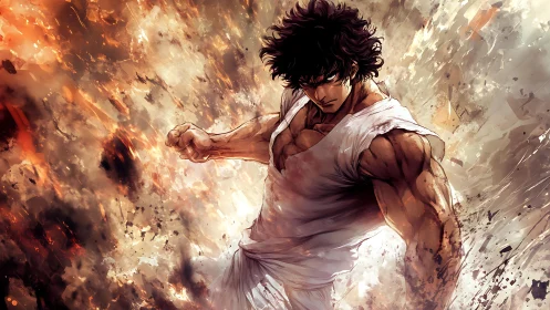 Storm-fisted warrior strides through shattering firestorm fury.