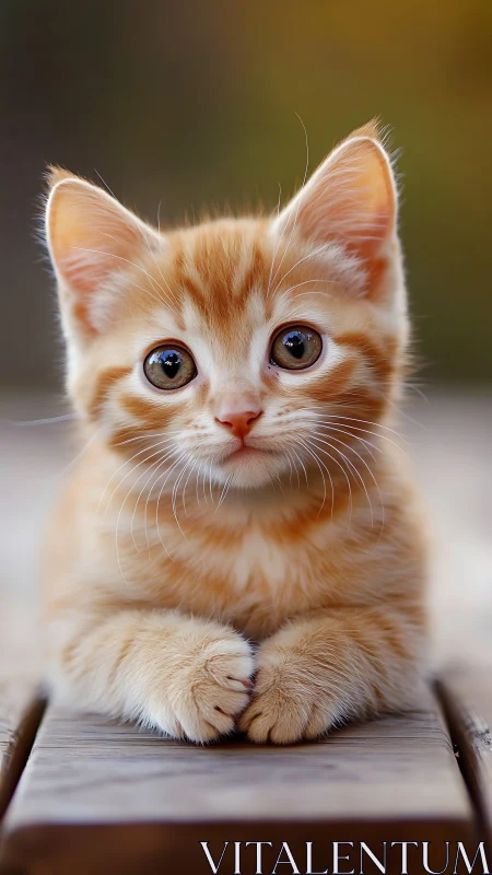 Orange Tabby Kitten Portrait. Wide-Eyed Young Cat.