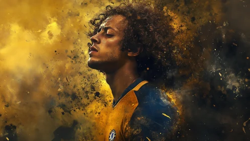 Side-profile digital portrait of football player in motion.