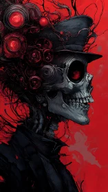 Mechanical skull officer merges with glowing red machinery