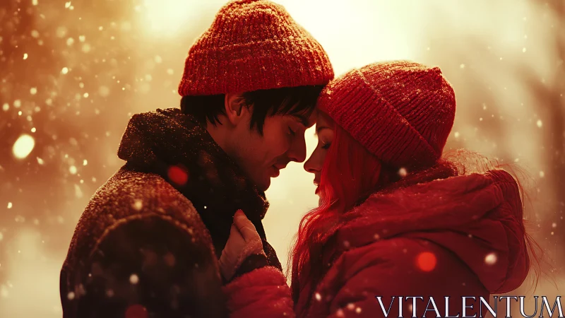 Two Hearts Ignite Against Falling Snow