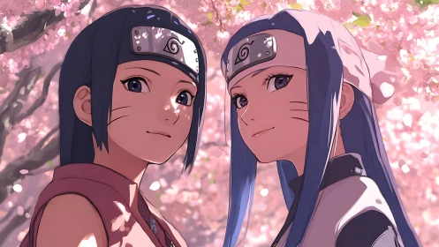 Anime kunoichi portrait under diffuse cherry blossom light