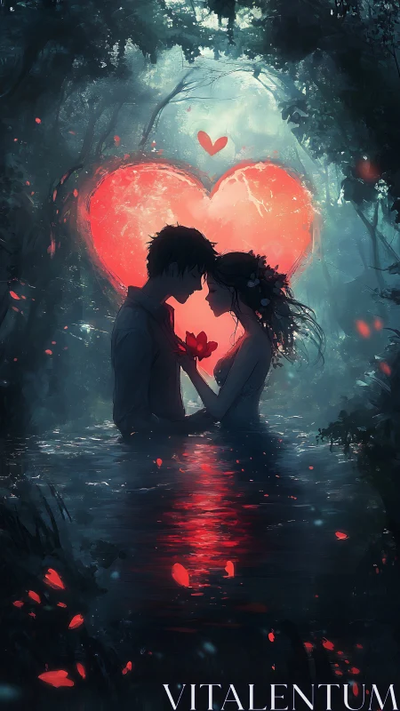 Two Hearts Glowing in the Forest Night.