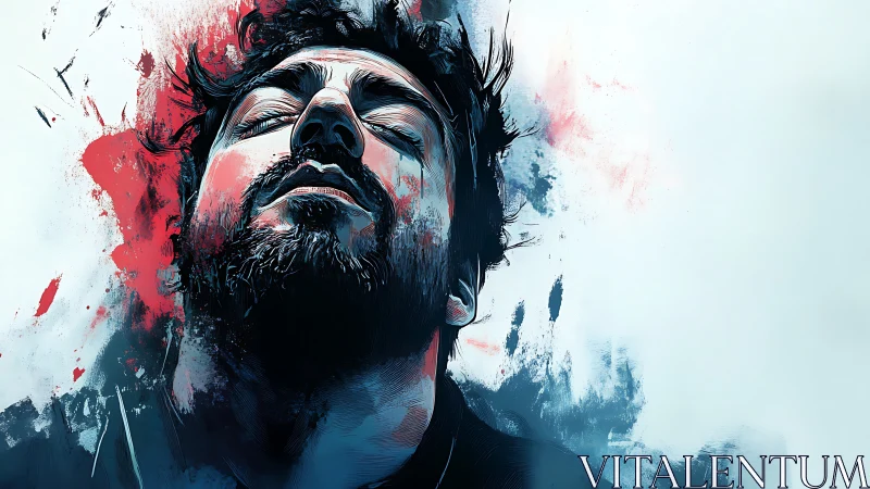 Expressive digital portrait with bold red and blue abstractions.