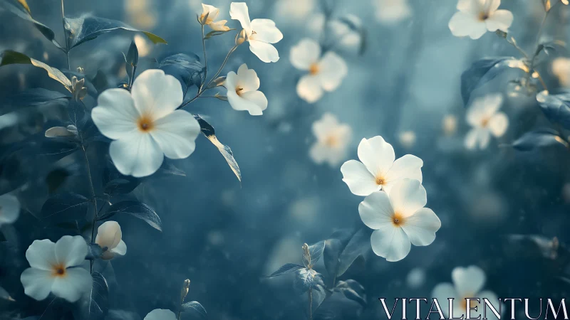 White Flowers in Blue Mist Garden