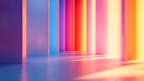 3D chromatic corridor with luminous vertical planes of color.