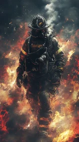Heroic Firefighter Battling Inferno with Courage and Determination