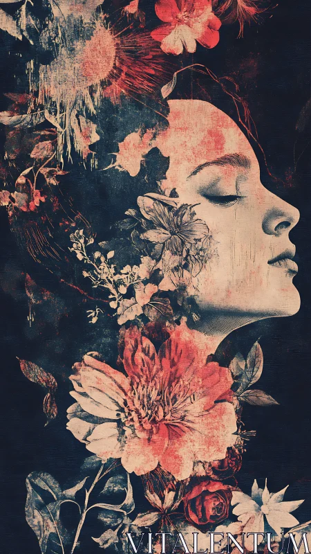 Dreaming female portrait dissolves into ethereal florals.