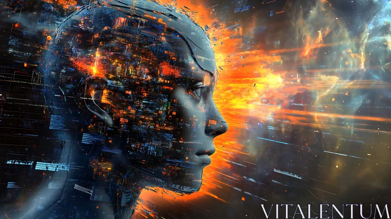 Neon Singularity Mind Igniting in a Cosmic Data Storm.