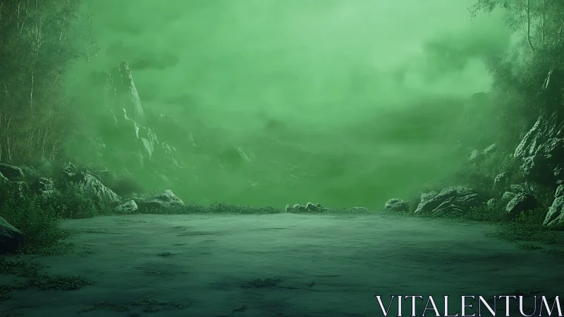 Emerald mist valley renders atmospheric depth with eerie clarity
