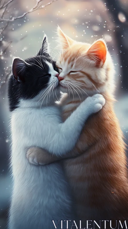 Two Cats Share a Tender Winter Moment.