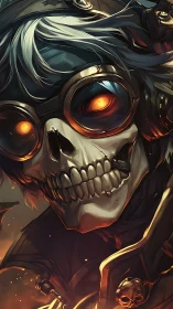 Goggled flame-eyed reaper in molten brass leathers smirks.