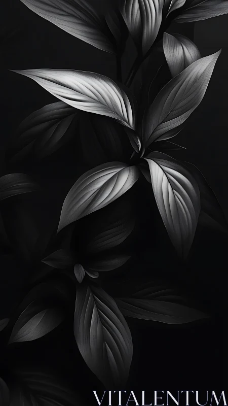 Monochrome foliage arrangement on dark background surface.