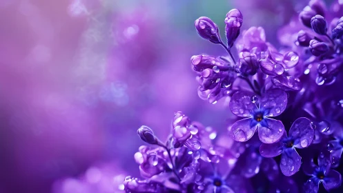 Purple Lilac Flowers with Dew Drops